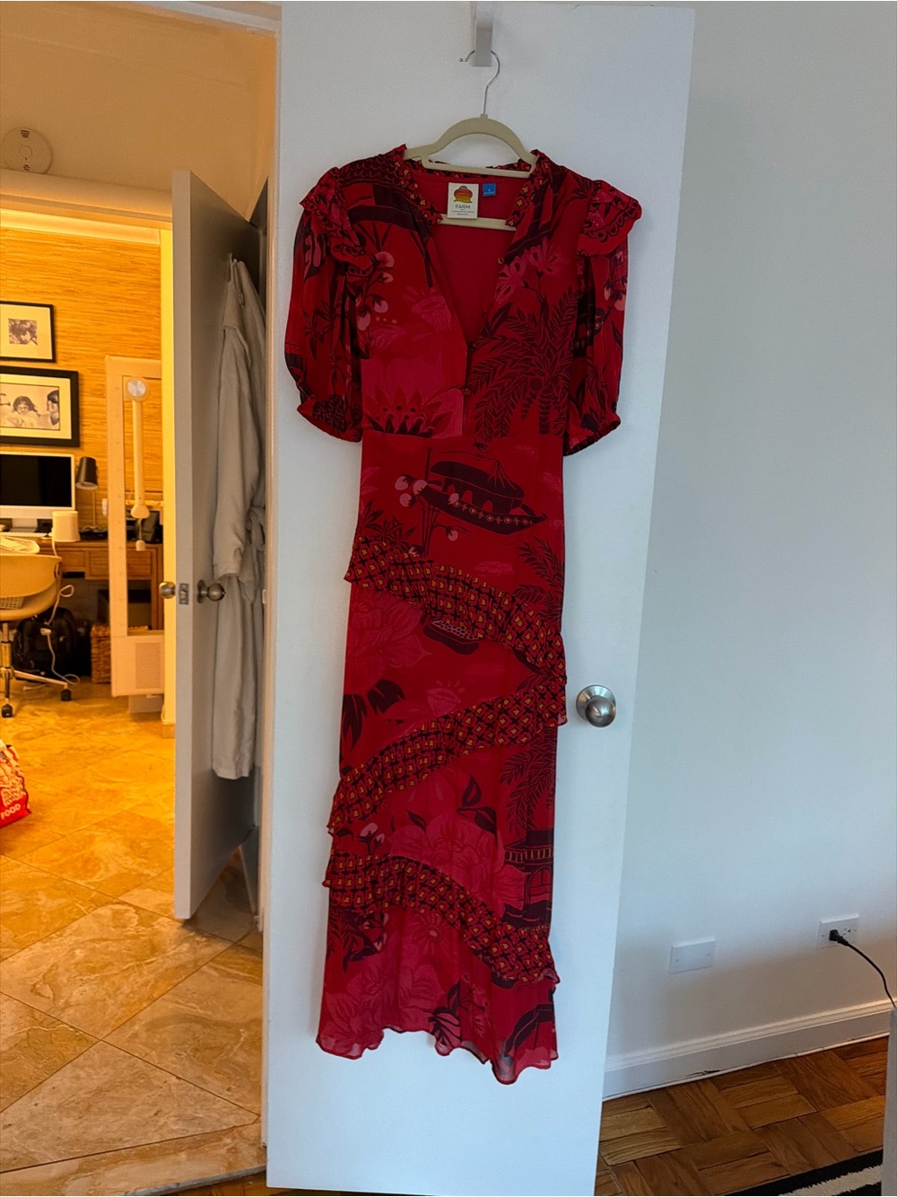 FARM Rio Red Tropical Floral V-Neck Maxi Dress